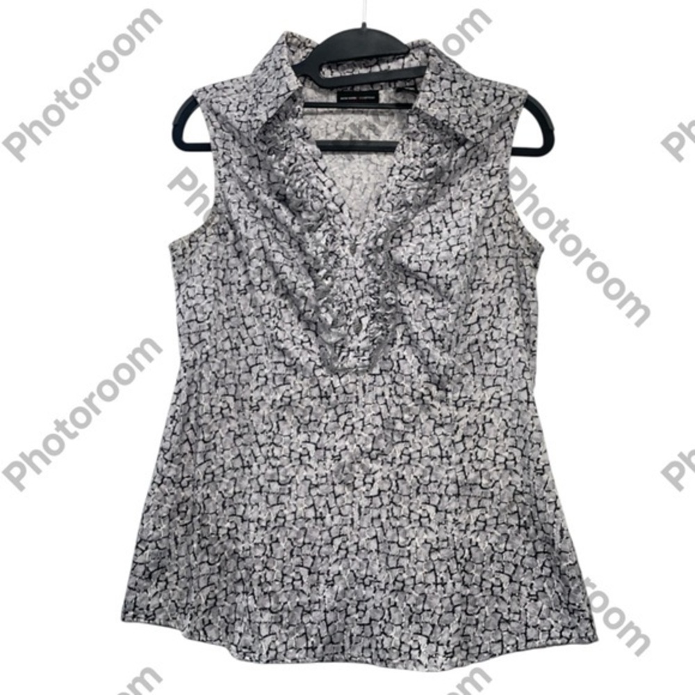 New York & Company Stretch Women’s Sleeveless Grey Geometric Blouse Size S